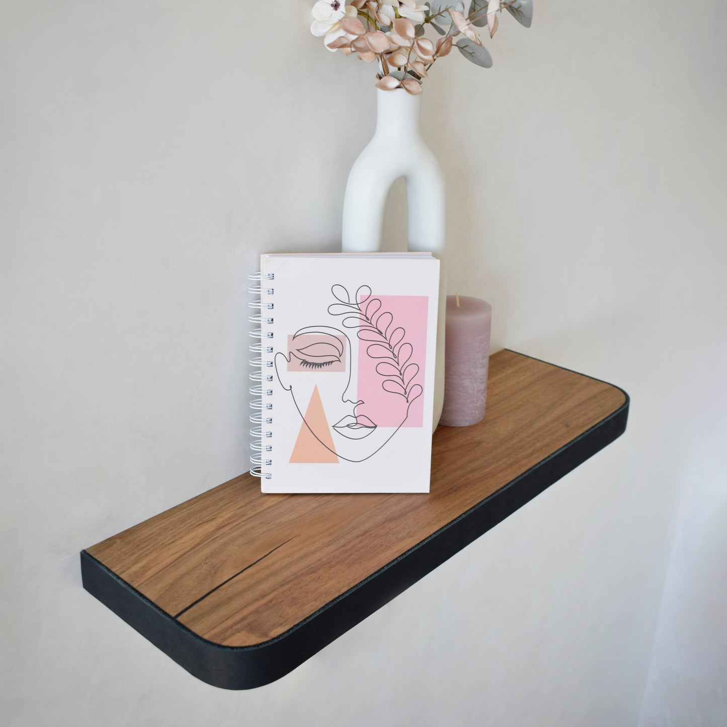 Walnut & Leather Floating Shelf