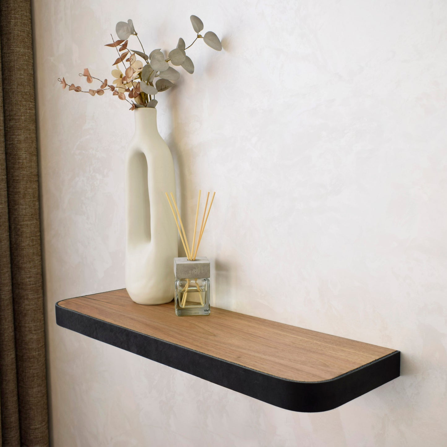 Walnut & Leather Floating Shelf