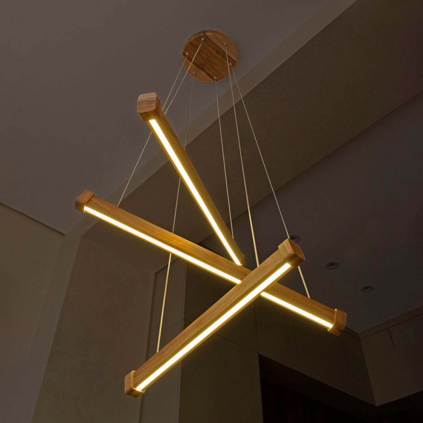 wood linear chandelier