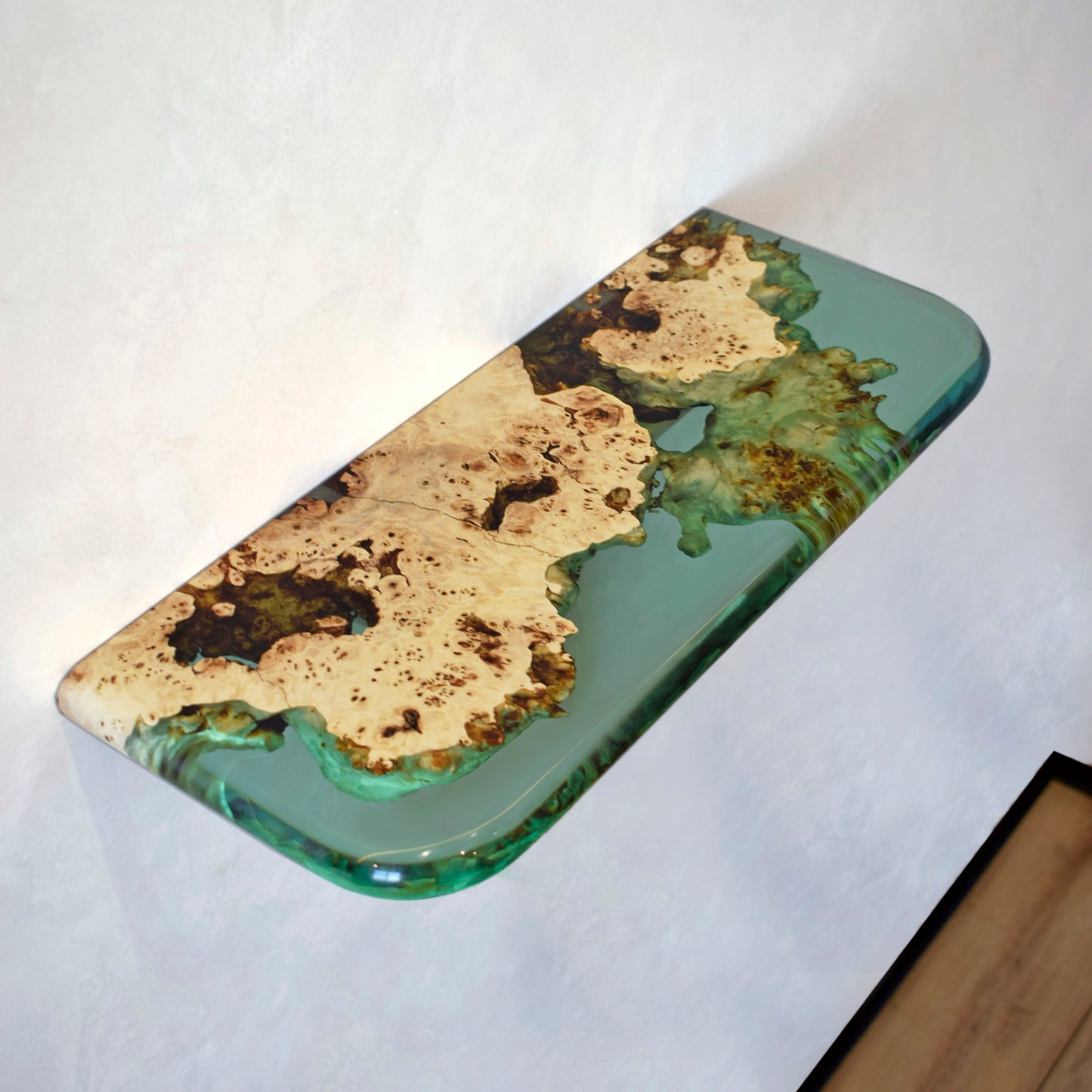 Clear Epoxy & Burl Poplar Floating Shelf