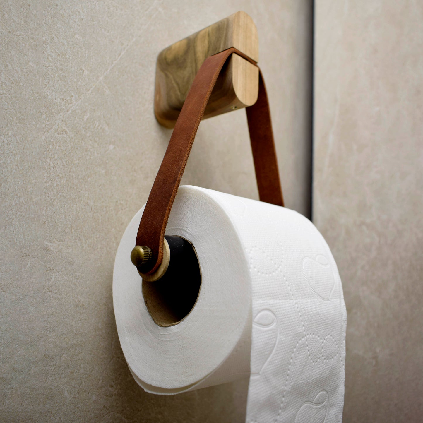 Wood & Leather Toilet Roll Holder