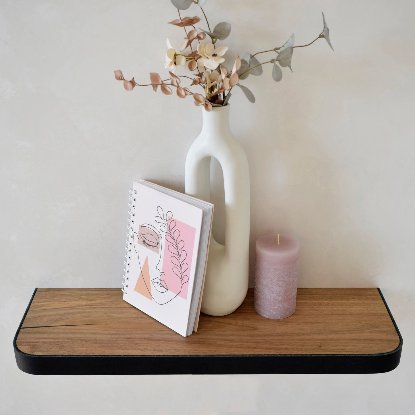 Walnut & Leather Floating Shelf