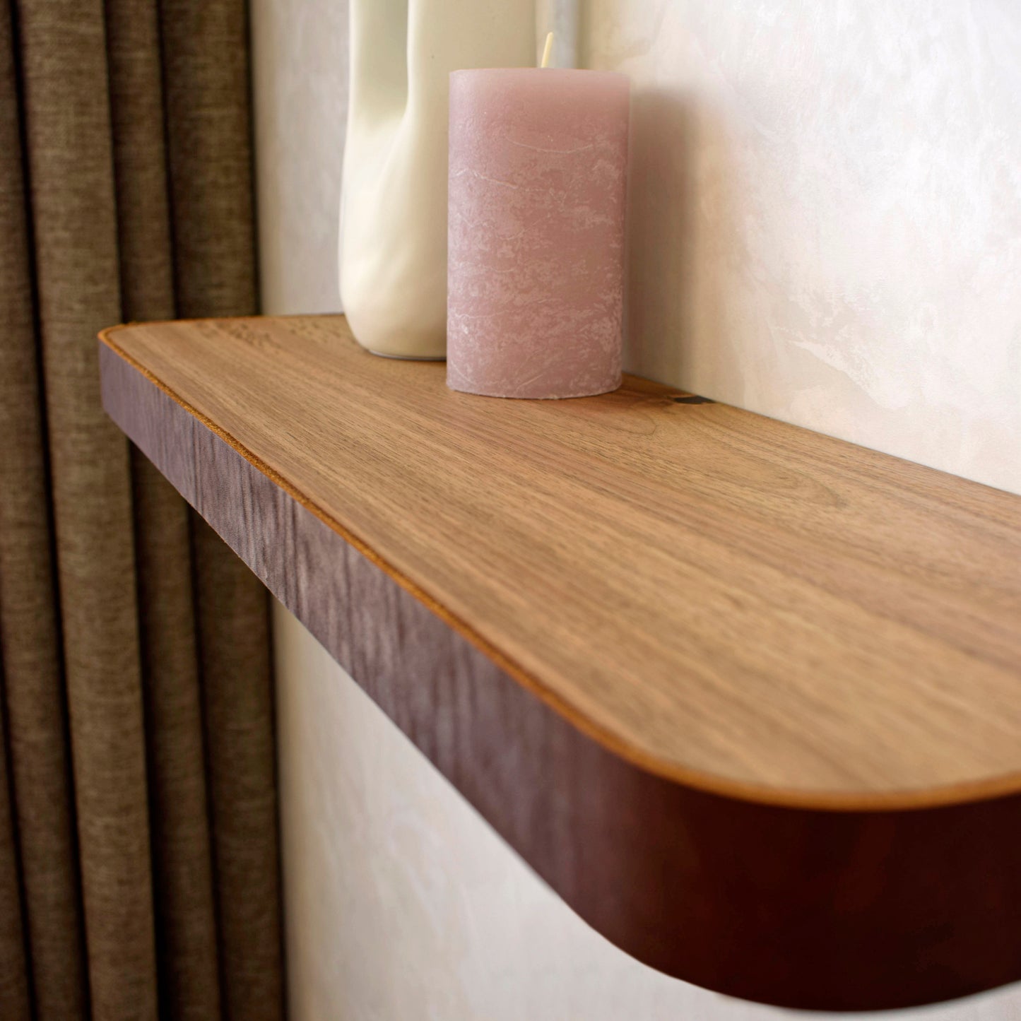 Walnut & Leather Floating Shelf