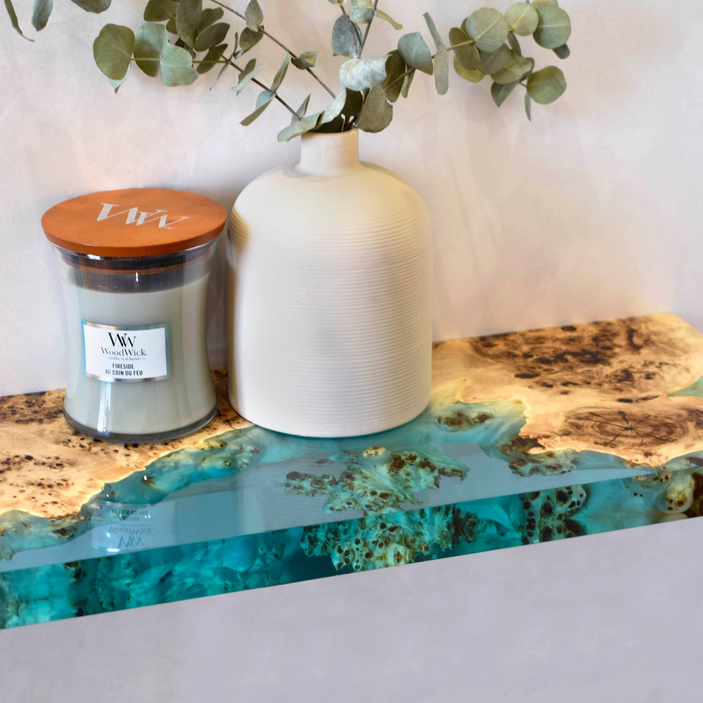 Clear Epoxy & Burl Poplar Floating Shelf