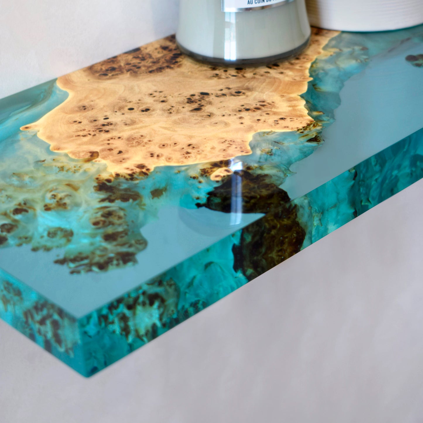Clear Epoxy & Burl Poplar Floating Shelf