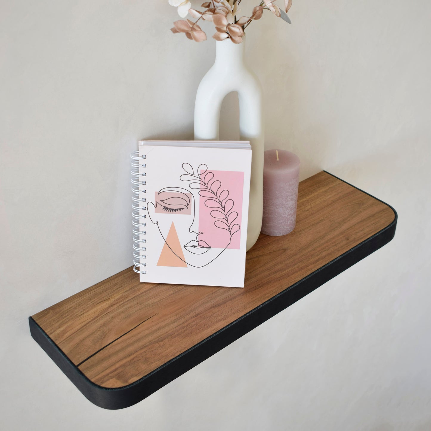 Walnut & Leather Floating Shelf