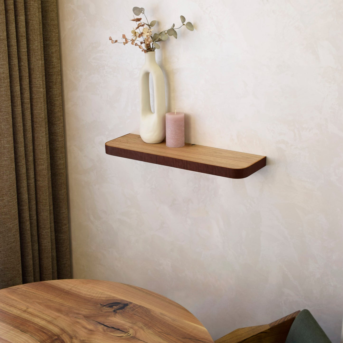 Walnut & Leather Floating Shelf