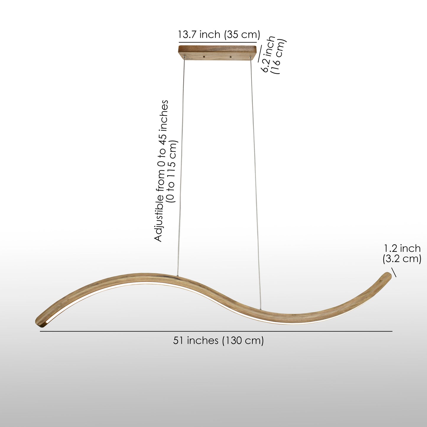 dimensions of a hanging wooden lamp