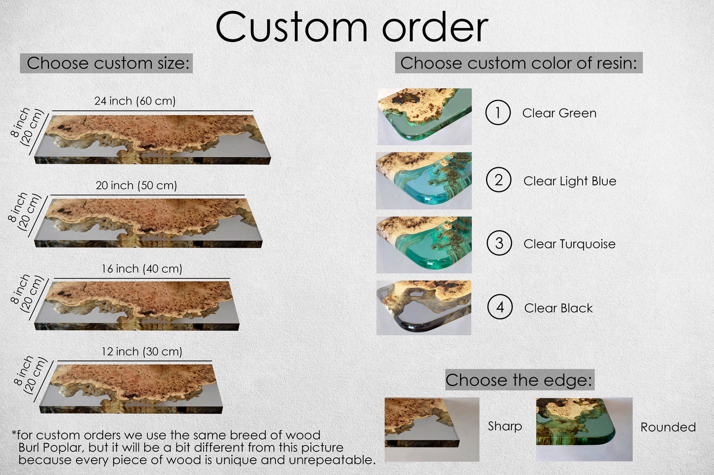 Clear Epoxy & Burl Poplar Floating Shelf