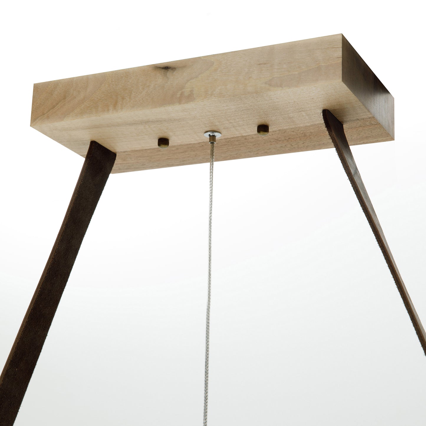 The fixture of the chandelier is made of solid walnut