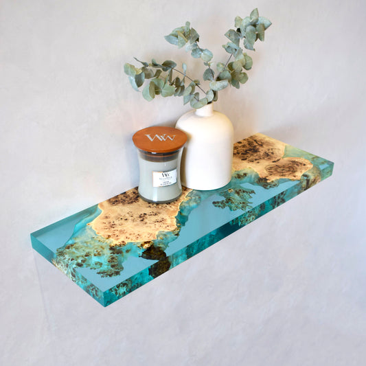 Clear Epoxy & Burl Poplar Floating Shelf