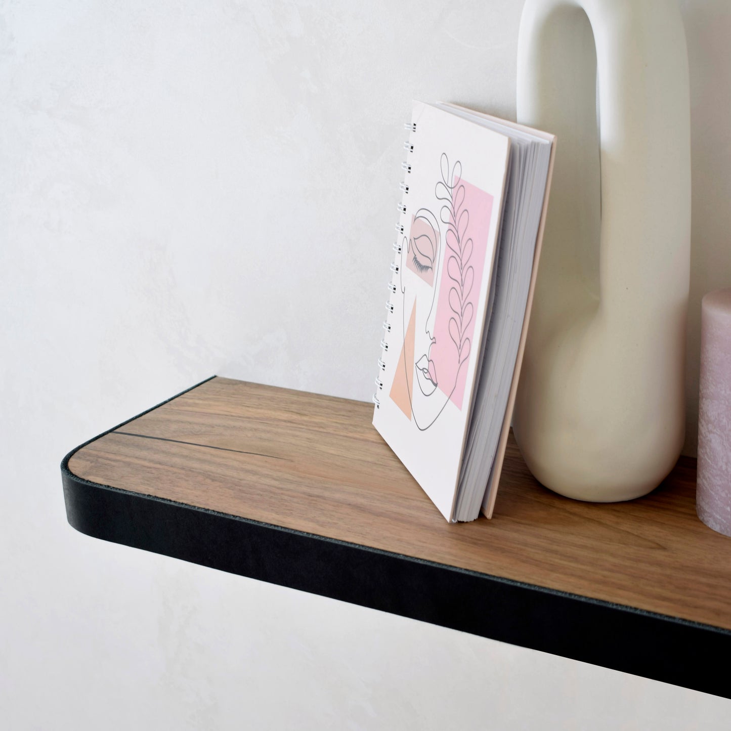Walnut & Leather Floating Shelf