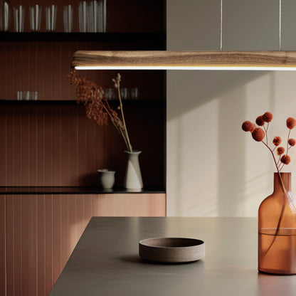 Gilbert Wood Linear Pendant Light over kitchen island