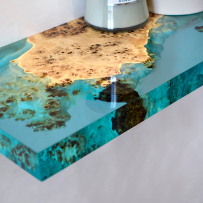 Clear Epoxy & Burl Poplar Floating Shelf