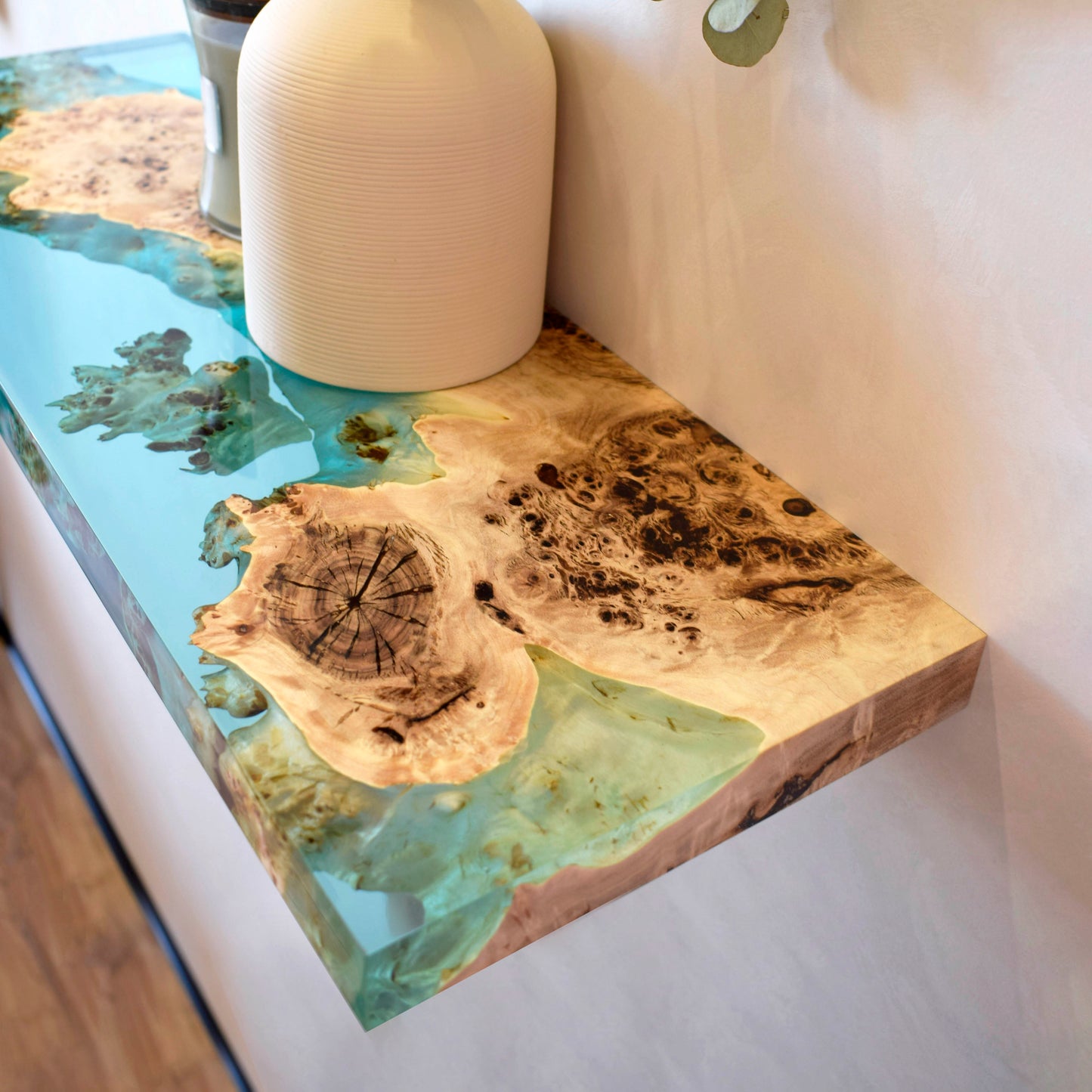 Transparent Epoxy Wood Wall Shelf