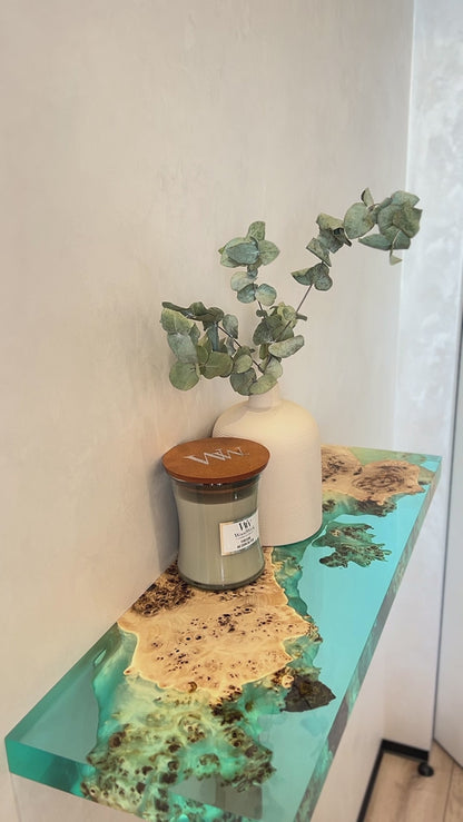 Clear Epoxy & Burl Poplar Floating Shelf